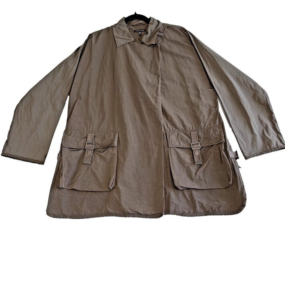 Eileen Fisher Long Utility Jacket Women's Size XS Dark Gray Nylon Windbreaker
